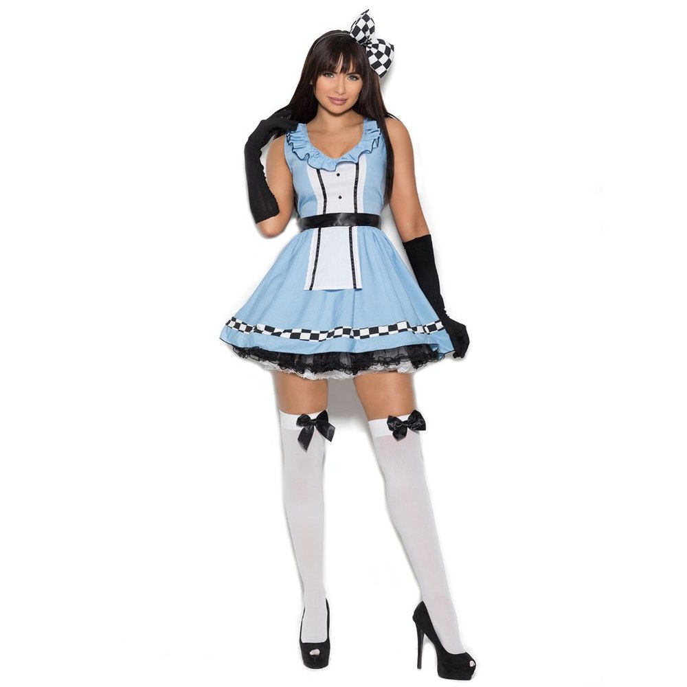 Alice in Wonderland Costume Dress Oversized Checkered Bow Apron and Gloves Set - Picture 3 of 4